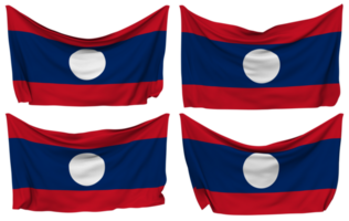 Laos Pinned Flag from Corners, Isolated with Different Waving Variations, 3D Rendering png