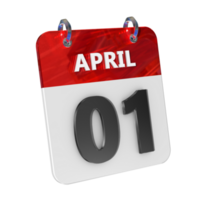 April 1 Date 3D Icon Isolated, Shiny and Glossy 3D Rendering, Month Date Day Name, Schedule, History png