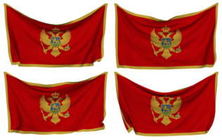 Montenegro vastgemaakt vlag van hoeken, geïsoleerd met verschillend golvend variaties, 3d renderen png