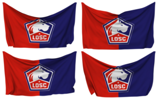 Lille Olympique Sporting Club, LOSC Lille Pinned Flag from Corners, Isolated with Different Waving Variations, 3D Rendering png