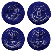 Everton Fußball Verein Flagge im runden gestalten isoliert mit vier anders winken Stil, stoßen Textur, 3d Rendern png