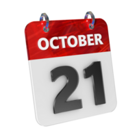 oktober 21 datum 3d icoon geïsoleerd, glimmend en glanzend 3d weergave, maand datum dag naam, schema, geschiedenis png