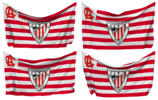 atlético bilbao fútbol americano club clavado bandera desde esquinas, aislado con diferente ondulación variaciones, 3d representación png