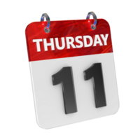 Thursday 11 Date 3D Icon Isolated, Shiny and Glossy 3D Rendering, Month Date Day Name, Schedule, History png