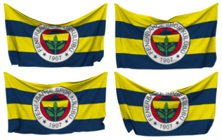 fenerbahce espor kulubu clavado bandera desde esquinas, aislado con diferente ondulación variaciones, 3d representación png