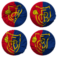 tjafs klubb basel 1893, fcb flagga i runda form isolerat med fyra annorlunda vinka stil, stöta textur, 3d tolkning png