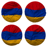 armenia flagga i runda form isolerat med fyra annorlunda vinka stil, stöta textur, 3d tolkning png