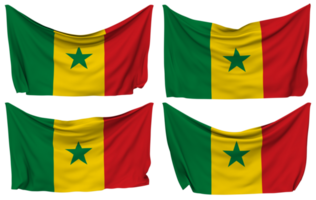 Senegal festgesteckt Flagge von Ecken, isoliert mit anders winken Variationen, 3d Rendern png