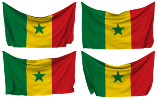 senegal fästs flagga från hörn, isolerat med annorlunda vinka variationer, 3d tolkning png