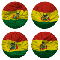 bolivia flagga i runda form isolerat med fyra annorlunda vinka stil, stöta textur, 3d tolkning png