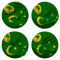 territoire de cocos îles, carène îles drapeau dans rond forme isolé avec quatre différent agitant style, bosse texture, 3d le rendu png