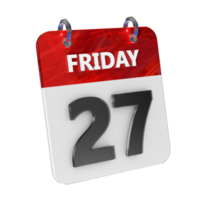 Friday 27 Date 3D Icon Isolated, Shiny and Glossy 3D Rendering, Month Date Day Name, Schedule, History png