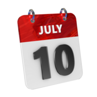 July 10 Date 3D Icon Isolated, Shiny and Glossy 3D Rendering, Month Date Day Name, Schedule, History png