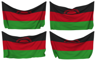 Malawi Pinned Flag from Corners, Isolated with Different Waving Variations, 3D Rendering png