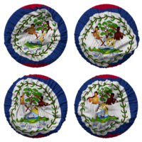 belize flagga i runda form isolerat med fyra annorlunda vinka stil, stöta textur, 3d tolkning png