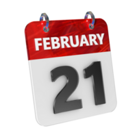 February 21 Date 3D Icon Isolated, Shiny and Glossy 3D Rendering, Month Date Day Name, Schedule, History png