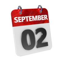 September 2 Date 3D Icon Isolated, Shiny and Glossy 3D Rendering, Month Date Day Name, Schedule, History png