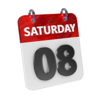 Saturday 8 Date 3D Icon Isolated, Shiny and Glossy 3D Rendering, Month Date Day Name, Schedule, History png