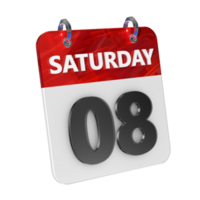 Saturday 8 Date 3D Icon Isolated, Shiny and Glossy 3D Rendering, Month Date Day Name, Schedule, History png