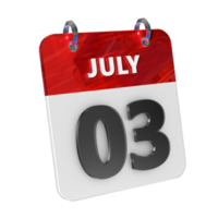 July 3 Date 3D Icon Isolated, Shiny and Glossy 3D Rendering, Month Date Day Name, Schedule, History png