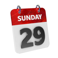 Sunday 29 Date 3D Icon Isolated, Shiny and Glossy 3D Rendering, Month Date Day Name, Schedule, History png