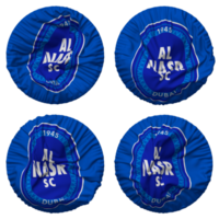 Al Nasr SC Football Club Flag in Round Shape Isolated with Four Different Waving Style, Bump Texture, 3D Rendering png