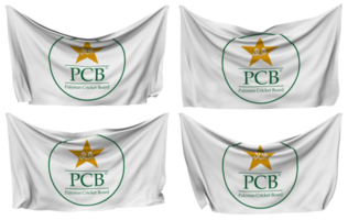 Pakistan Kricket Planke, pcb festgesteckt Flagge von Ecken, isoliert mit anders winken Variationen, 3d Rendern png