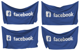 Facebook, FB Pinned Flag from Corners, Isolated with Different Waving Variations, 3D Rendering png