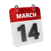 March 14 Date 3D Icon Isolated, Shiny and Glossy 3D Rendering, Month Date Day Name, Schedule, History png