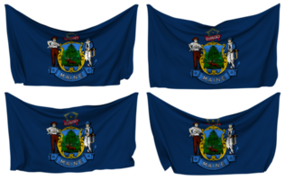 State of Maine Pinned Flag from Corners, Isolated with Different Waving Variations, 3D Rendering png