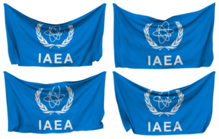 Internationale atomair energie bureau, iaea vastgemaakt vlag van hoeken, geïsoleerd met verschillend golvend variaties, 3d renderen png