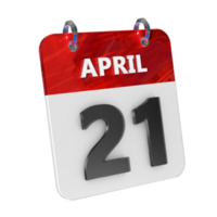 April 21 Date 3D Icon Isolated, Shiny and Glossy 3D Rendering, Month Date Day Name, Schedule, History png