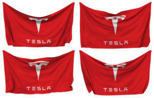 Tesla Inc Pinned Flag from Corners, Isolated with Different Waving Variations, 3D Rendering png