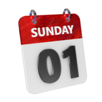 Sunday 1 Date 3D Icon Isolated, Shiny and Glossy 3D Rendering, Month Date Day Name, Schedule, History png