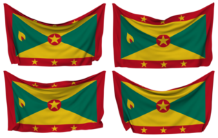 Grenada festgesteckt Flagge von Ecken, isoliert mit anders winken Variationen, 3d Rendern png