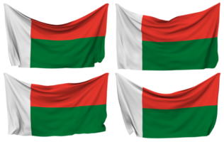 Madagascar Pinned Flag from Corners, Isolated with Different Waving Variations, 3D Rendering png
