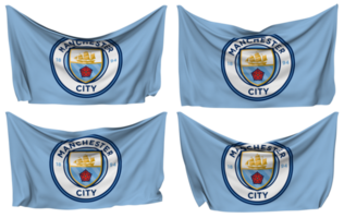 Manchester stad Amerikaans voetbal club vastgemaakt vlag van hoeken, geïsoleerd met verschillend golvend variaties, 3d renderen png