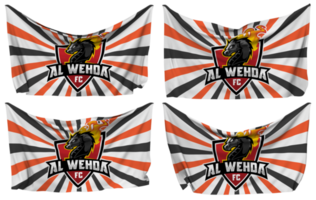 Al Wehda Football Club Pinned Flag from Corners, Isolated with Different Waving Variations, 3D Rendering png