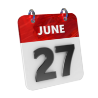 June 27 Date 3D Icon Isolated, Shiny and Glossy 3D Rendering, Month Date Day Name, Schedule, History png