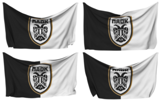 PAOK Football Club Pinned Flag from Corners, Isolated with Different Waving Variations, 3D Rendering png
