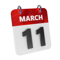 March 11 Date 3D Icon Isolated, Shiny and Glossy 3D Rendering, Month Date Day Name, Schedule, History png