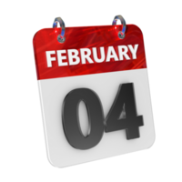 February 4 Date 3D Icon Isolated, Shiny and Glossy 3D Rendering, Month Date Day Name, Schedule, History png