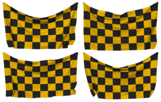 Racing Black and Yellow Checkered Pinned Flag from Corners, Isolated with Different Waving Variations, 3D Rendering png