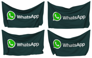 WhatsApp festgesteckt Flagge von Ecken, isoliert mit anders winken Variationen, 3d Rendern png