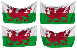 Wales Pinned Flag from Corners, Isolated with Different Waving Variations, 3D Rendering png