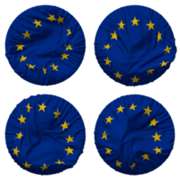 europäisch Union, EU Flagge im runden gestalten isoliert mit vier anders winken Stil, stoßen Textur, 3d Rendern png