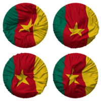 cameroon flagga i runda form isolerat med fyra annorlunda vinka stil, stöta textur, 3d tolkning png