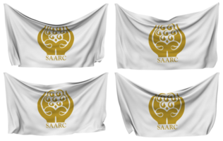 zuiden Aziatisch vereniging voor regionaal medewerking, saarc vastgemaakt vlag van hoeken, geïsoleerd met verschillend golvend variaties, 3d renderen png