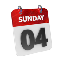 Sunday 4 Date 3D Icon Isolated, Shiny and Glossy 3D Rendering, Month Date Day Name, Schedule, History png