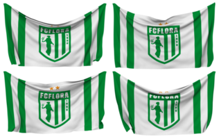 fc flora, flora Tallin clavado bandera desde esquinas, aislado con diferente ondulación variaciones, 3d representación png